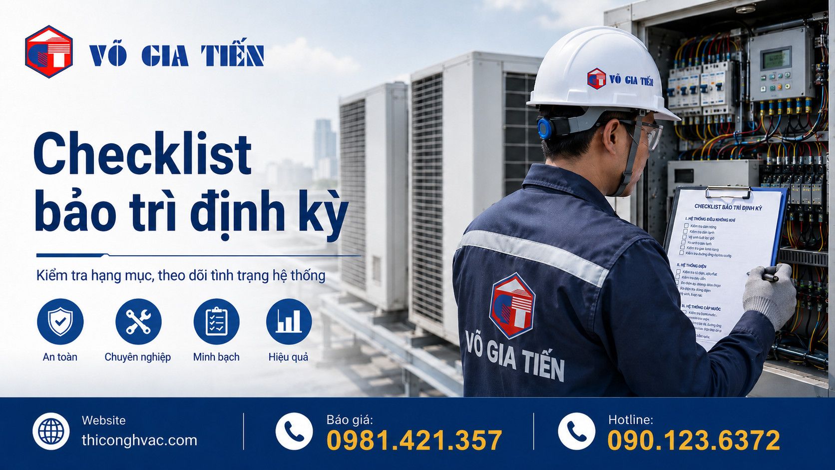 Checklist bảo trì HVAC, kỹ thuật viên kiểm tra thiết bị