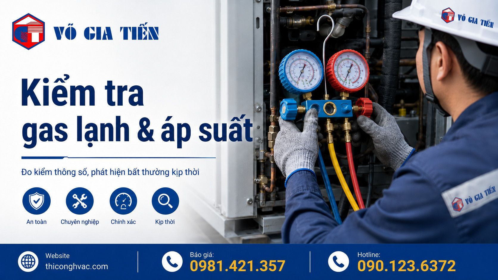Kỹ thuật viên kiểm tra phòng máy chiller, đường ống, đồng hồ áp suất