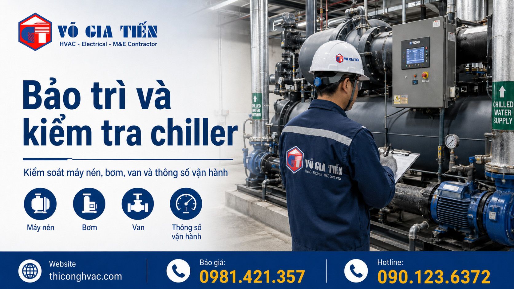 Kĩ thuật viên kiểm tra phòng máy chiller