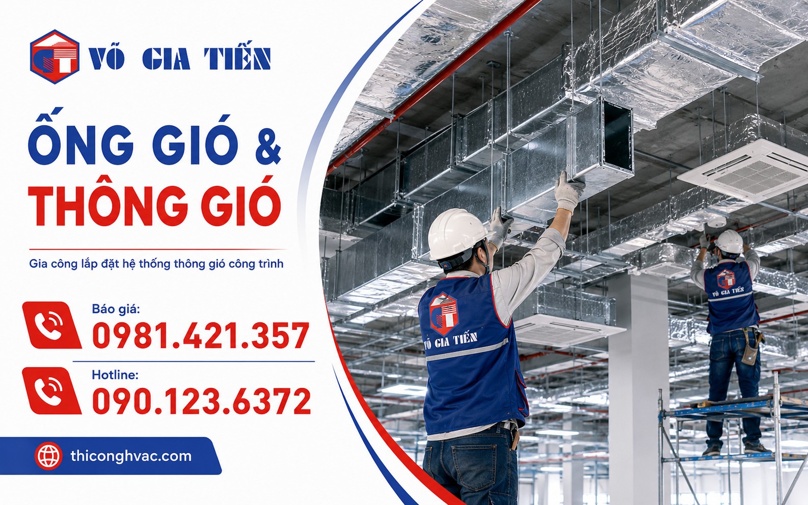 Kỹ thuật viên lắp đặt ống gió, miệng gió, hệ treo đỡ trong trần kỹ thuật