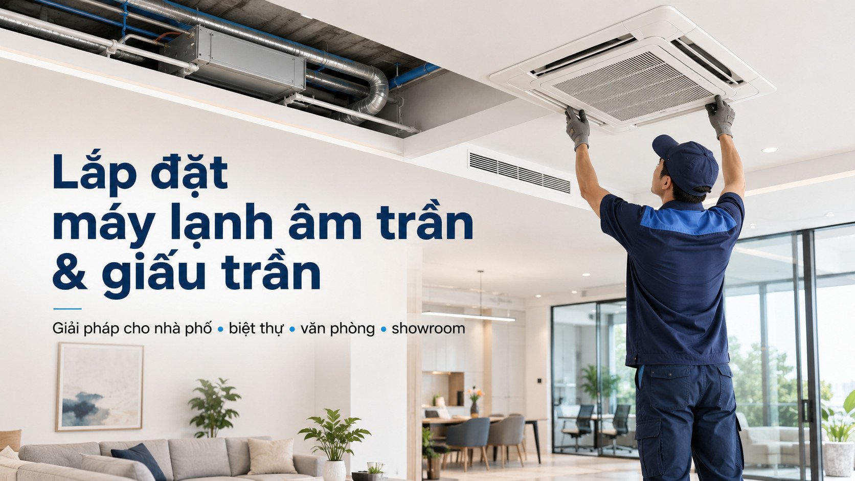 Lắp đặt máy lạnh âm trần, máy lạnh giấu trần nối ống gió