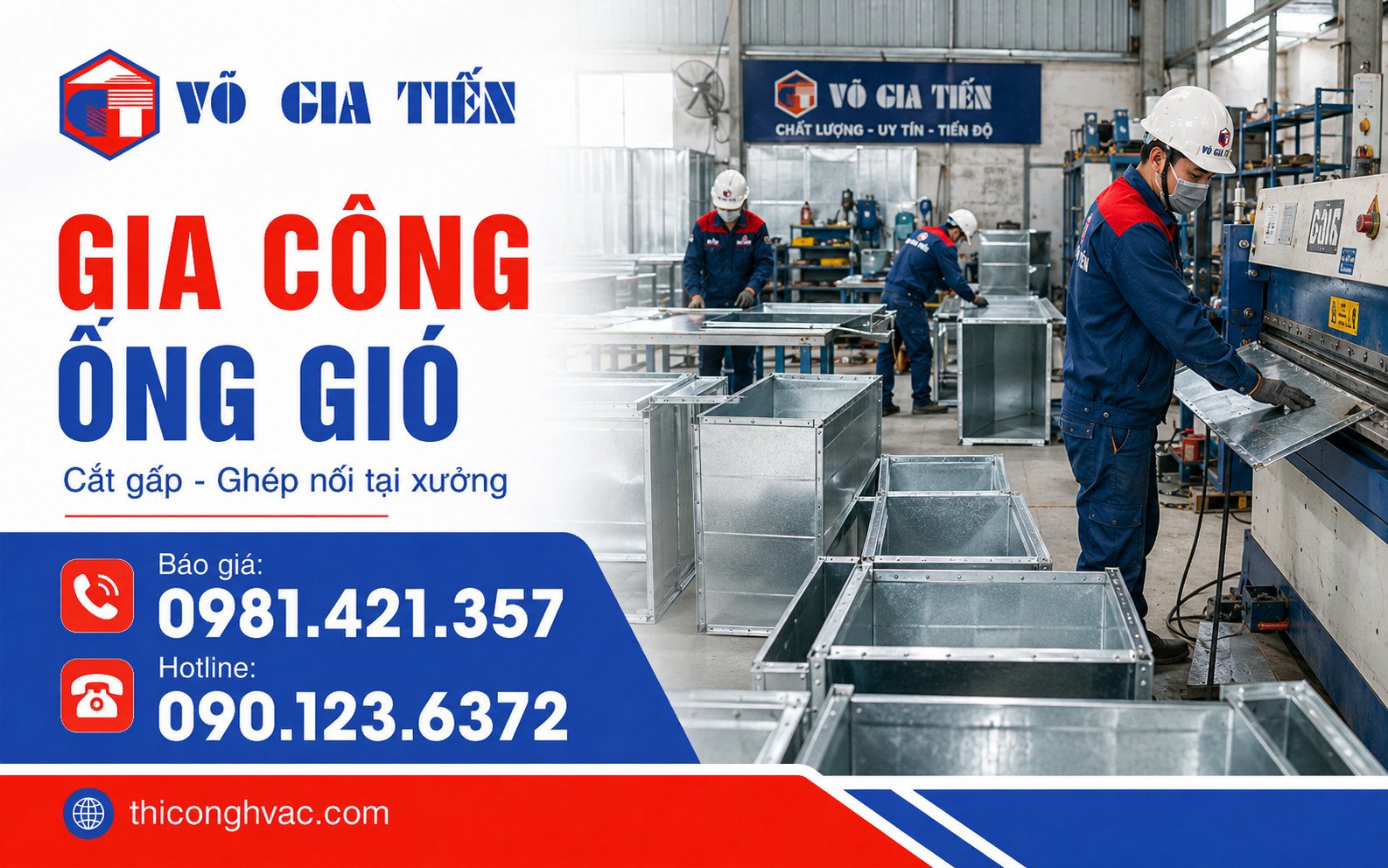 Gia công lắp đặt ống gió & thông gió cho công trình 4 Gia công ống gió tôn, cắt gấp, ghép nối tại xưởng hoặc khu vực thi công