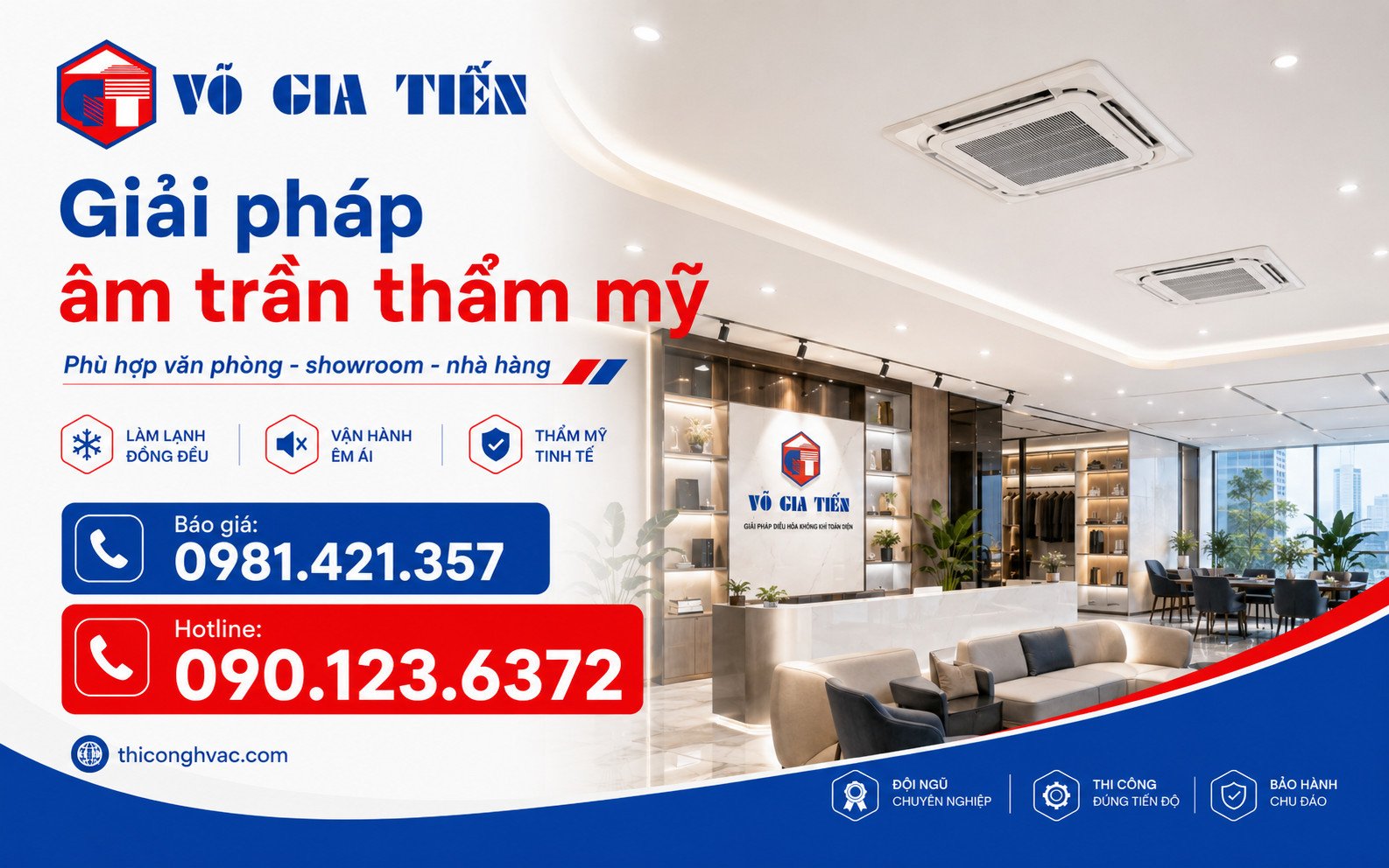 Máy lạnh cassette âm trần trong không gian hoàn thiện