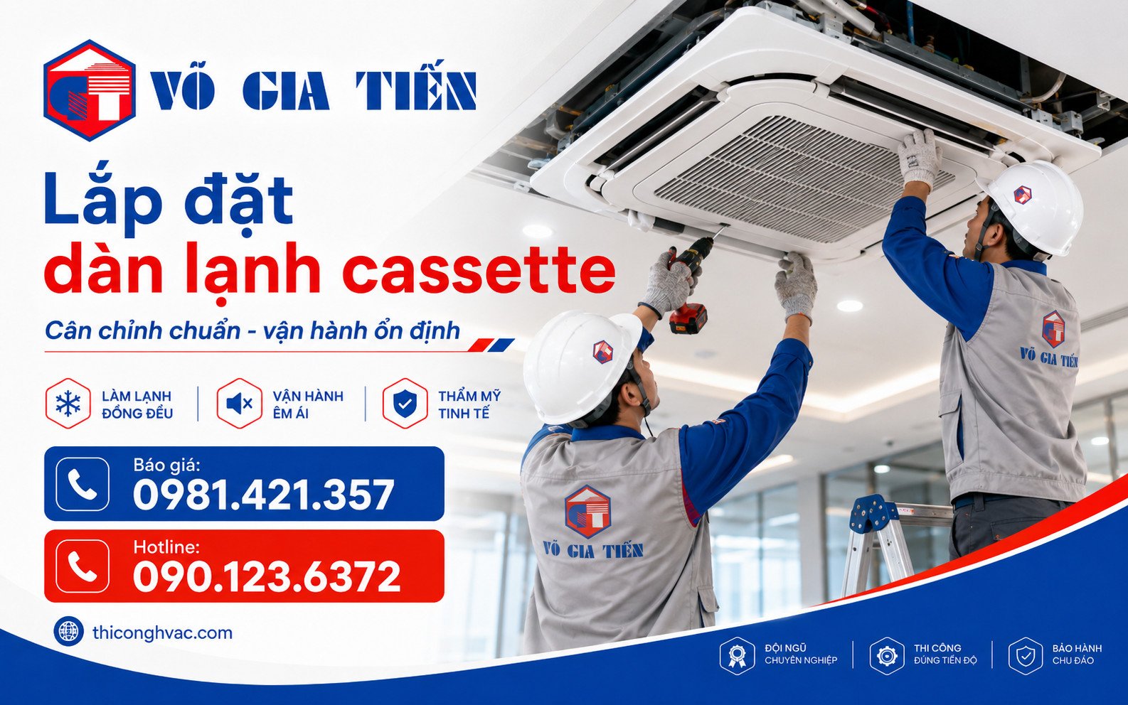 Kỹ thuật viên Lắp đặt dàn lạnh máy lạnh âm trần cassette
