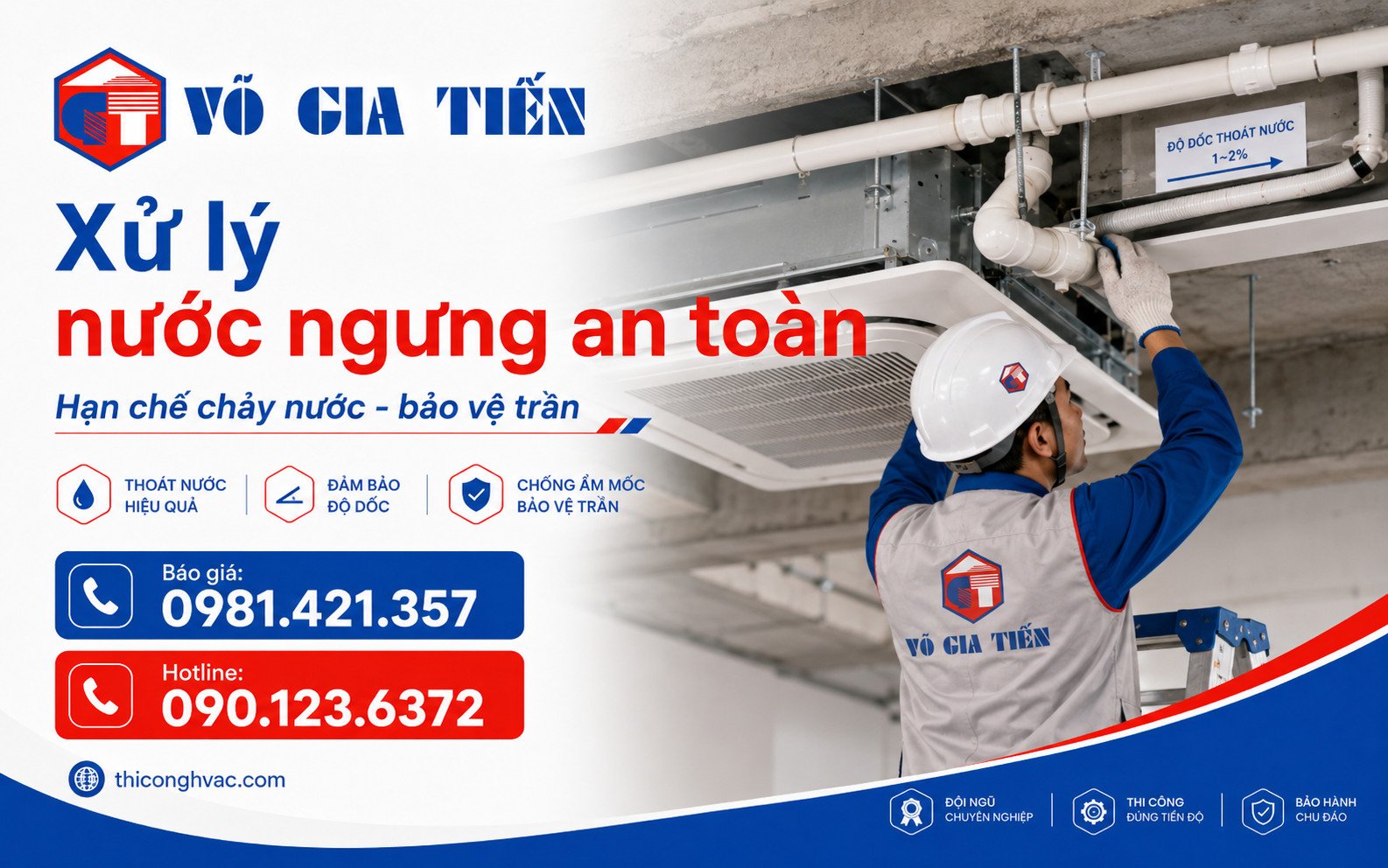 Thi công đường nước ngưng máy lạnh âm trần cassette