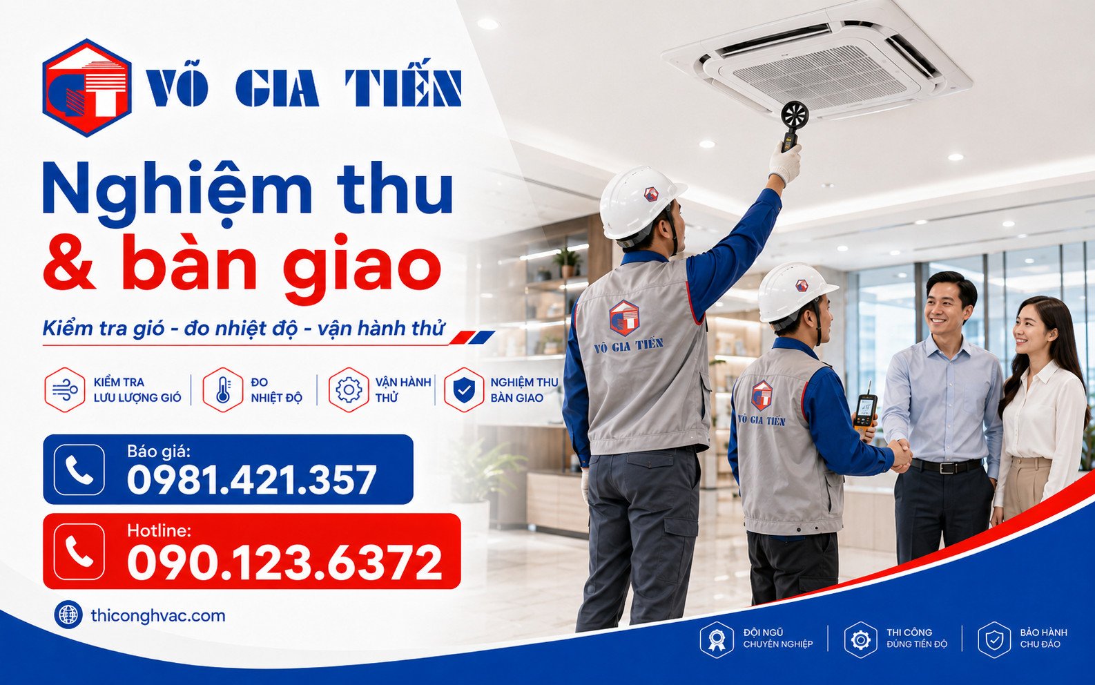 Chạy thử, kiểm tra gió, kiểm tra nhiệt độ và nghiệm thu máy lạnh cassette với khách hàng