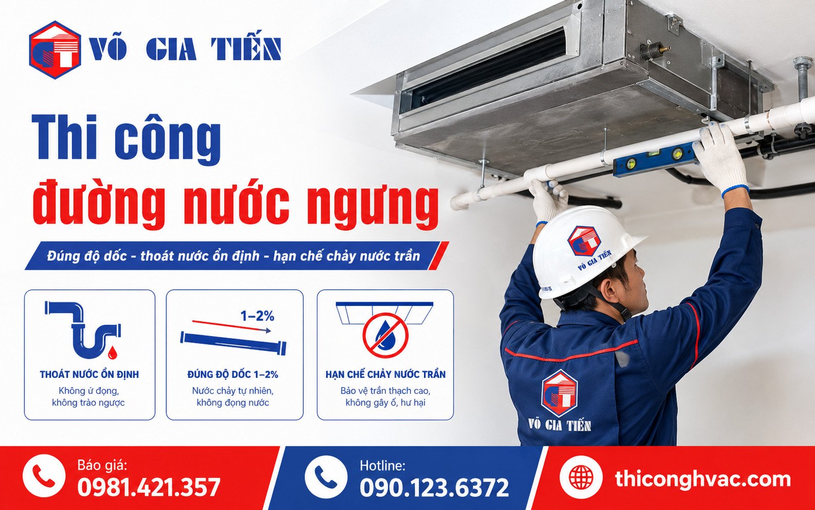 Thi công đường nước ngưng máy lạnh giấu trần nối ống gió