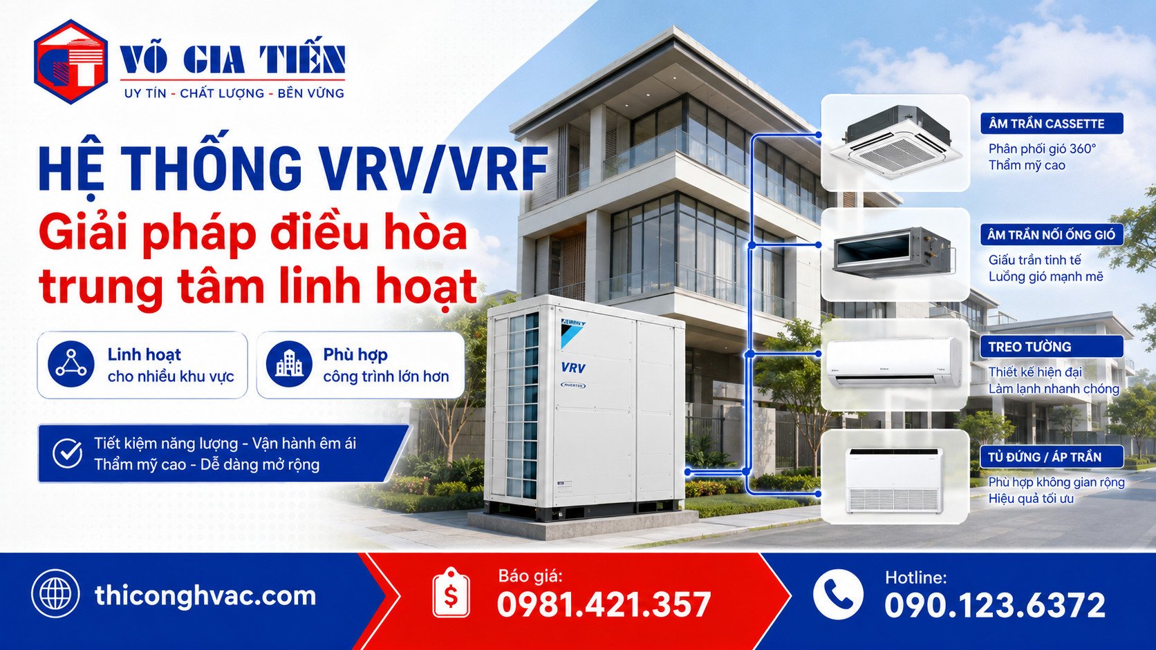 So sánh máy lạnh Multi, VRV/VRF và Âm Trần Nối Ống Gió 4 Hệ thống VRV VRF cho biệt thự văn phòng và công trình nhiều khu vực