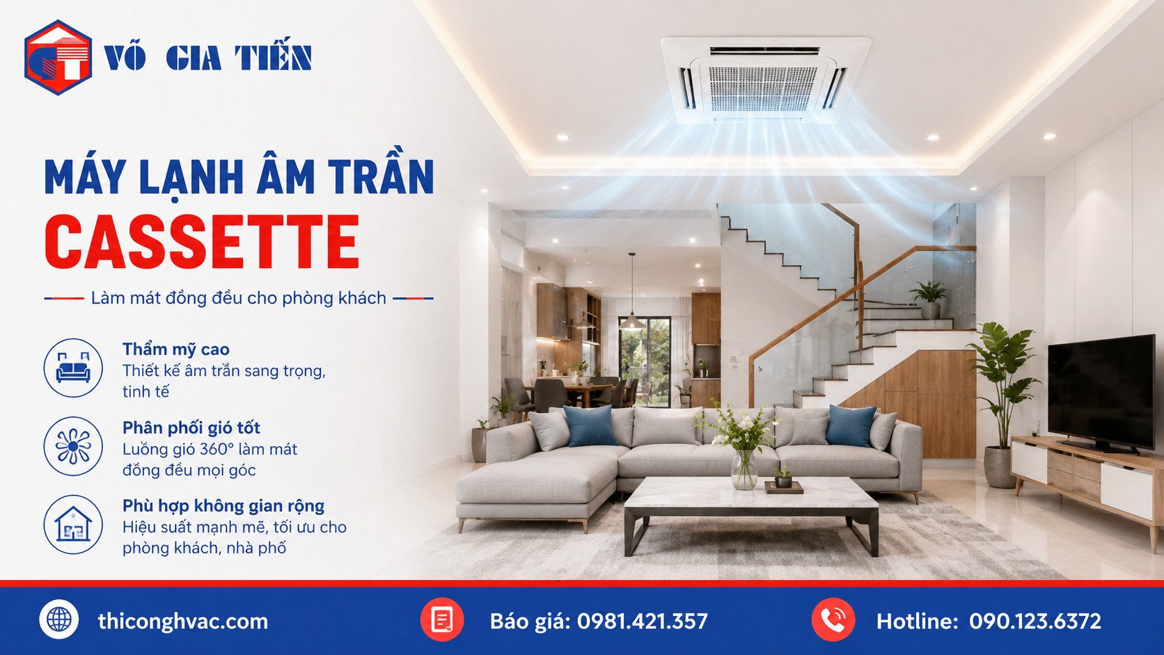 Thi Công Máy Lạnh Cho Nhà Phố: Nên Chọn Loại Nào? 5 Máy lạnh âm trần cassette cho phòng khách nhà phố với khả năng làm mát đều và thẩm mỹ