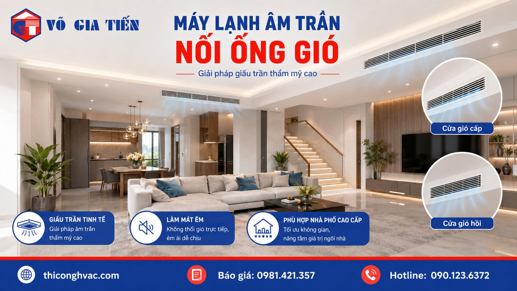 Thi Công Máy Lạnh Cho Nhà Phố: Nên Chọn Loại Nào? 6 Máy lạnh âm trần nối ống gió cho nhà phố cao cấp với thiết kế giấu trần thẩm mỹ
