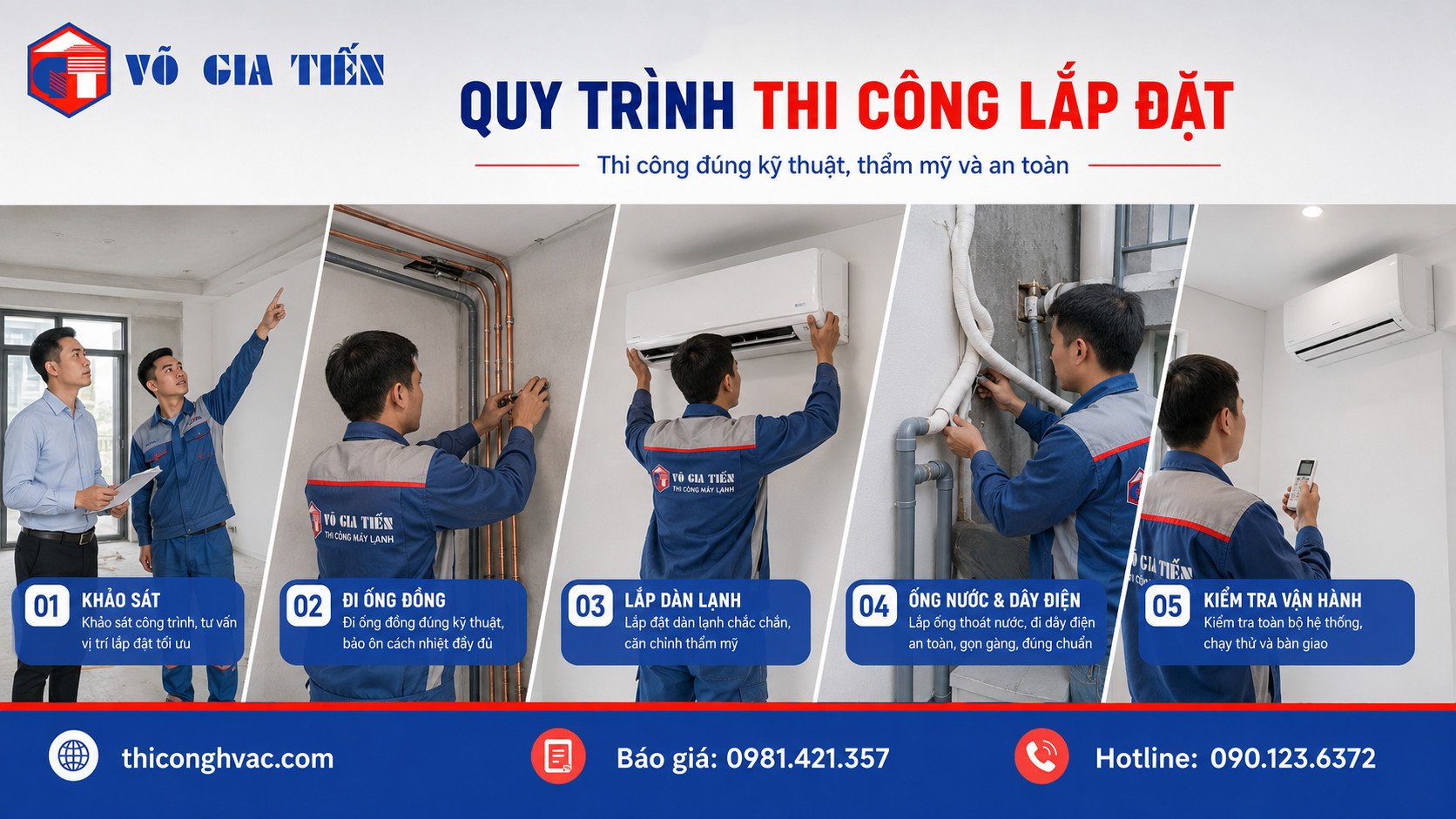 Thi Công Máy Lạnh Cho Nhà Phố: Nên Chọn Loại Nào? 7 Quy trình thi công lắp đặt máy lạnh cho nhà phố gồm đi ống đồng, ống nước xả và dây điện