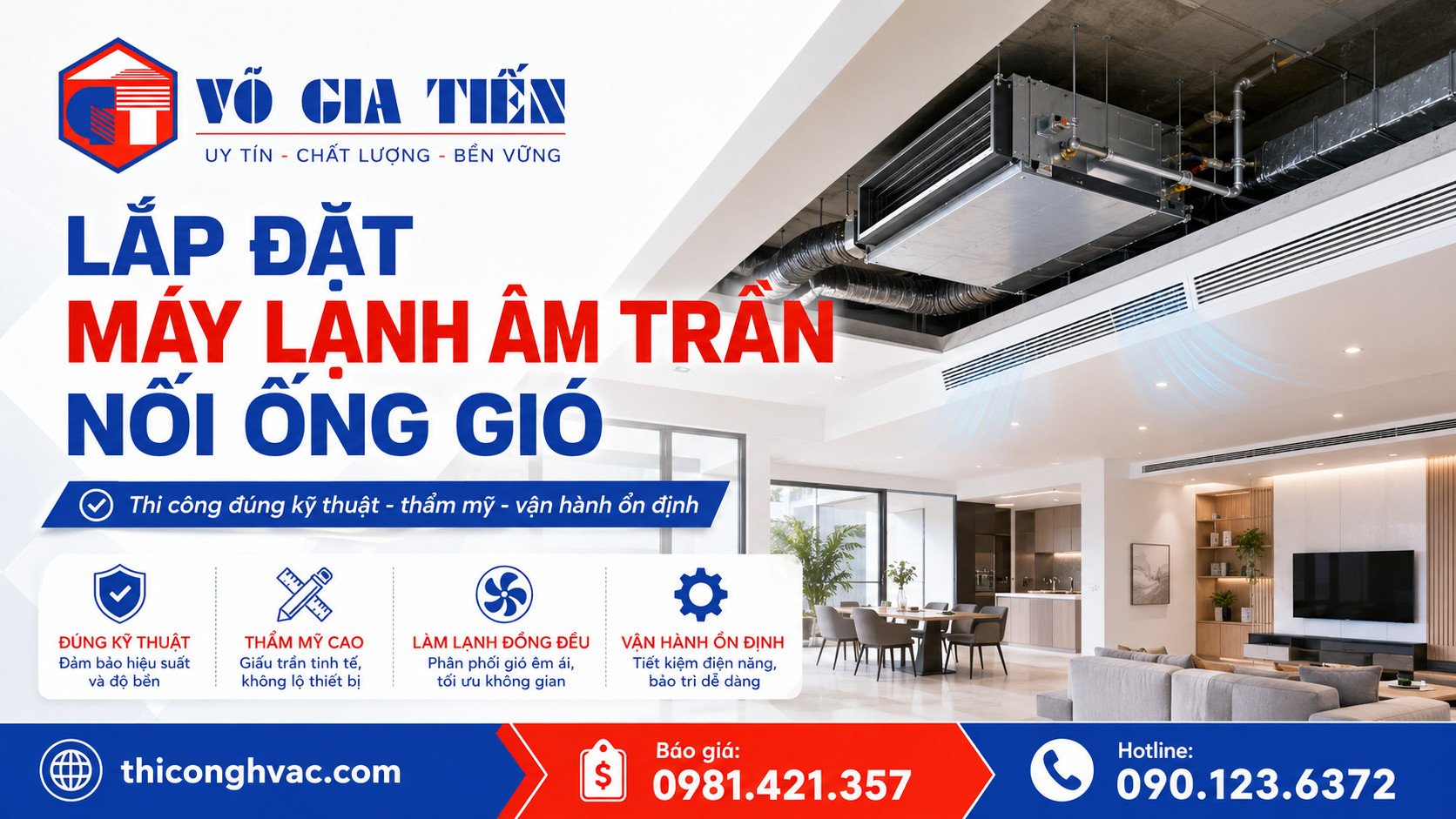 Lắp đặt máy lạnh âm trần nối ống gió cho nhà phố và văn phòng đúng kỹ thuật