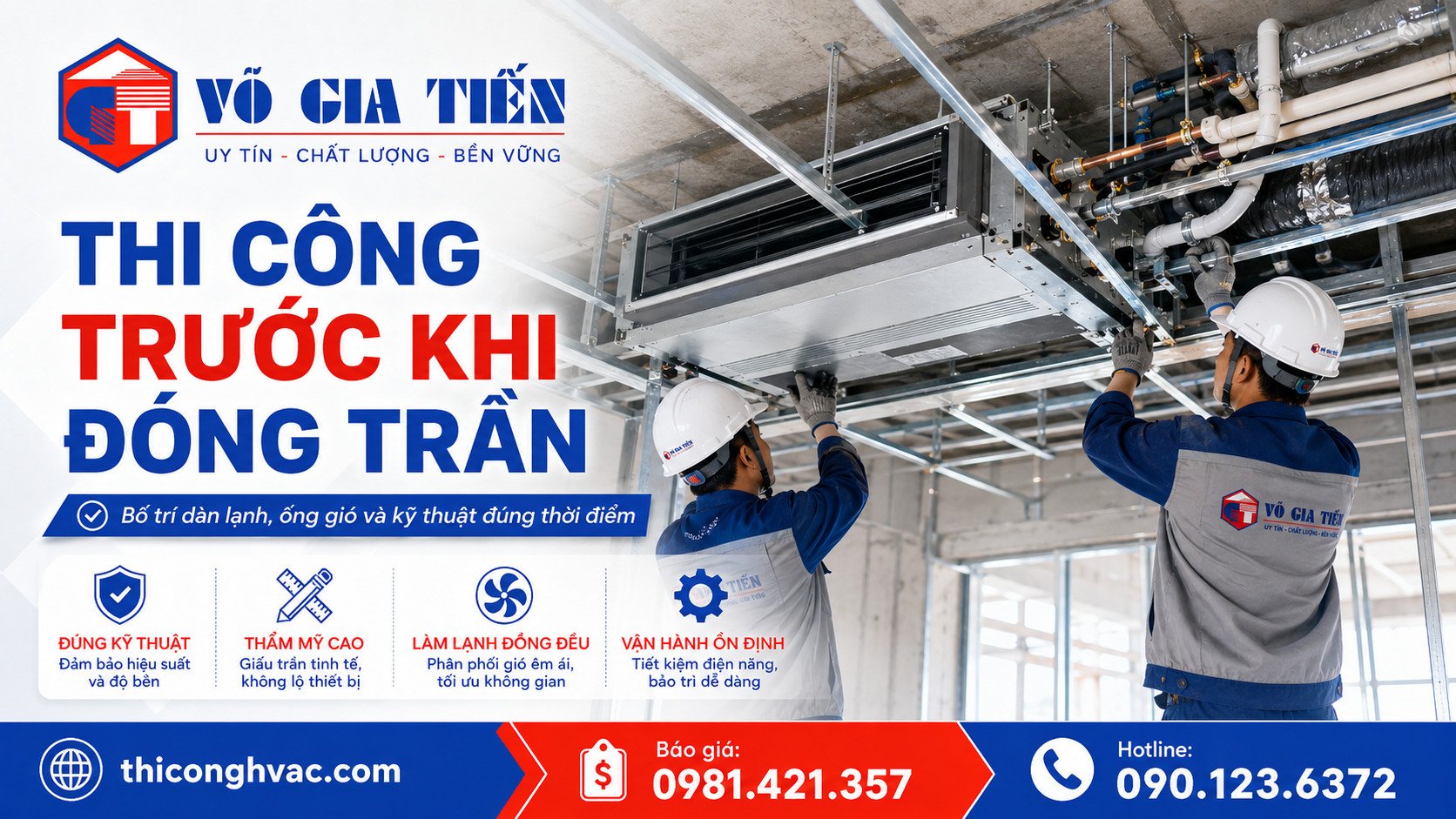 Thi công máy lạnh âm trần nối ống gió trước khi đóng trần thạch cao