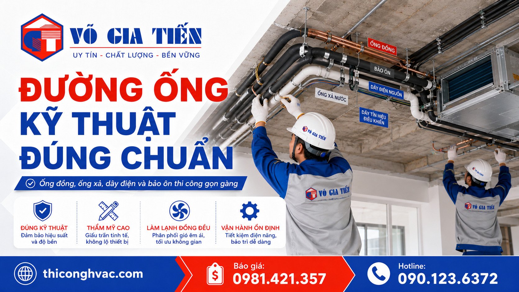 Đi ống đồng, ống nước xả và dây điện cho máy lạnh âm trần nối ống gió