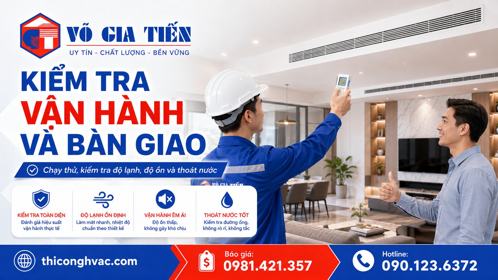Kiểm tra vận hành máy lạnh âm trần nối ống gió trước khi bàn giao công trình