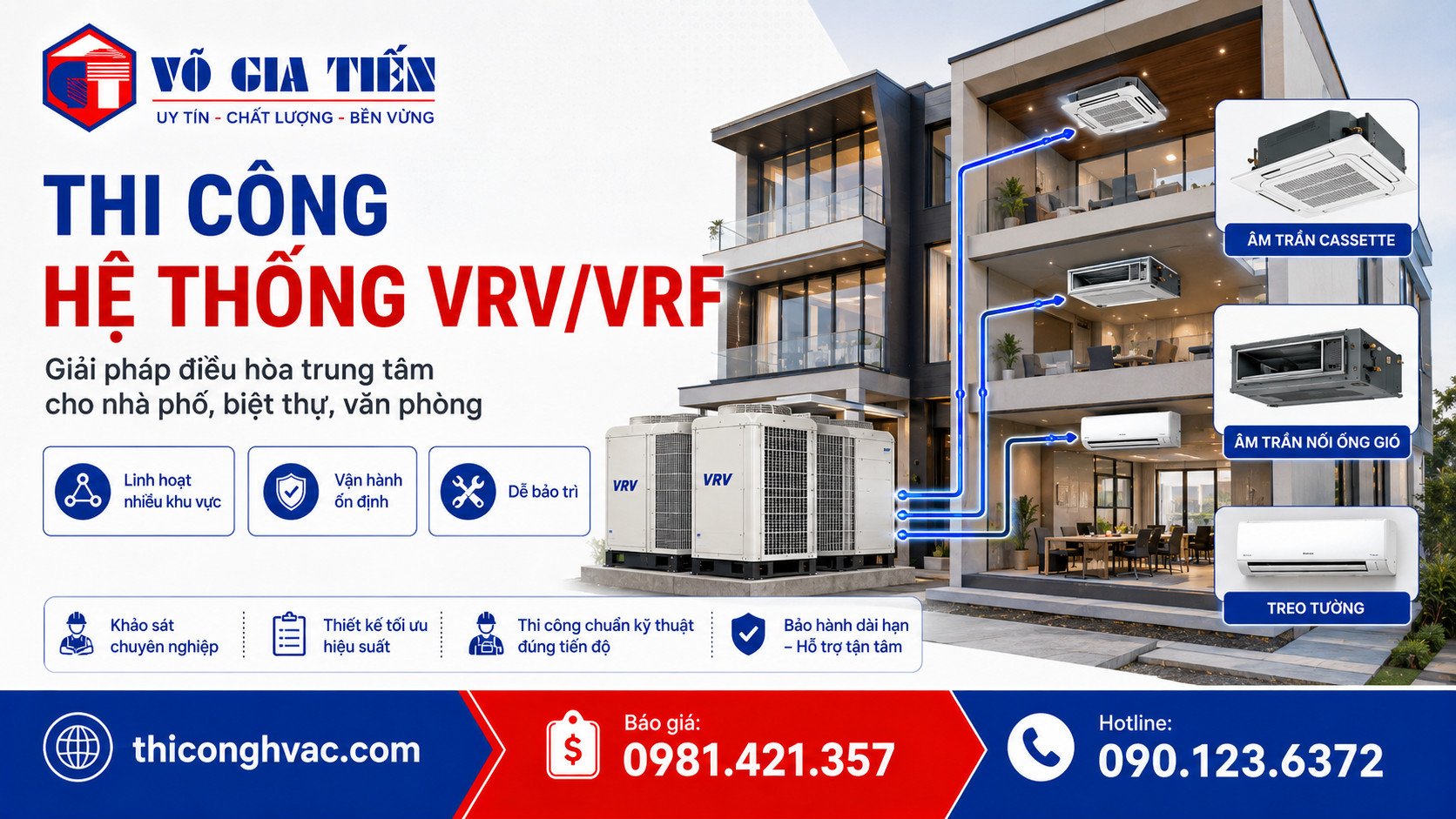 Thi Công Hệ Thống VRV/VRF Cho Nhà Phố, Biệt Thự, Văn Phòng 2 Thi Công Hệ Thống VRV/VRF- Giải pháp điều hòa trung tâm linh hoạt cho nhà phố, biệt thự và văn phòng.