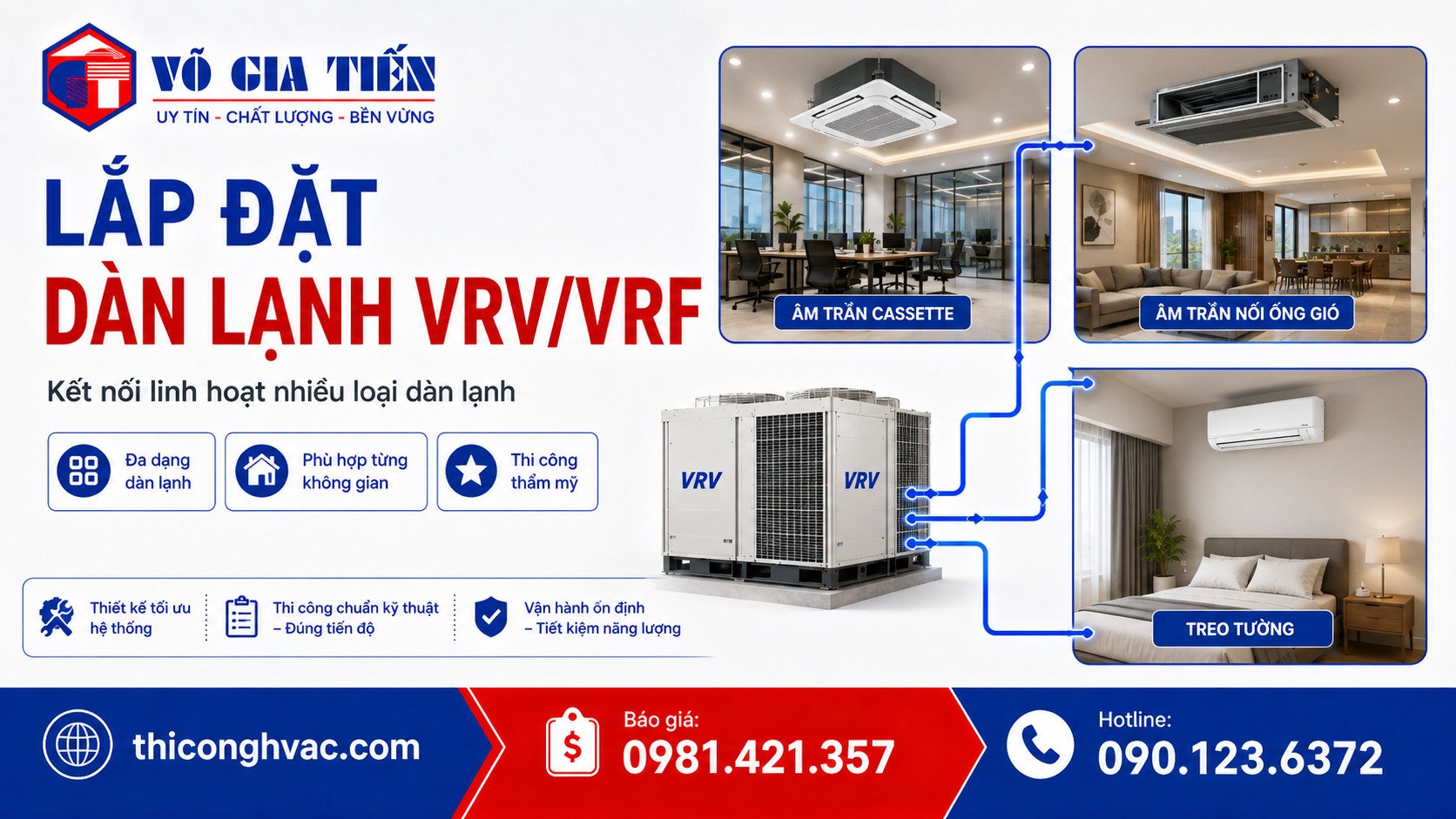 Thi Công Hệ Thống VRV/VRF Cho Nhà Phố, Biệt Thự, Văn Phòng 6 Hệ thống VRV/VRF có thể kết nối nhiều loại dàn lạnh theo từng không gian.