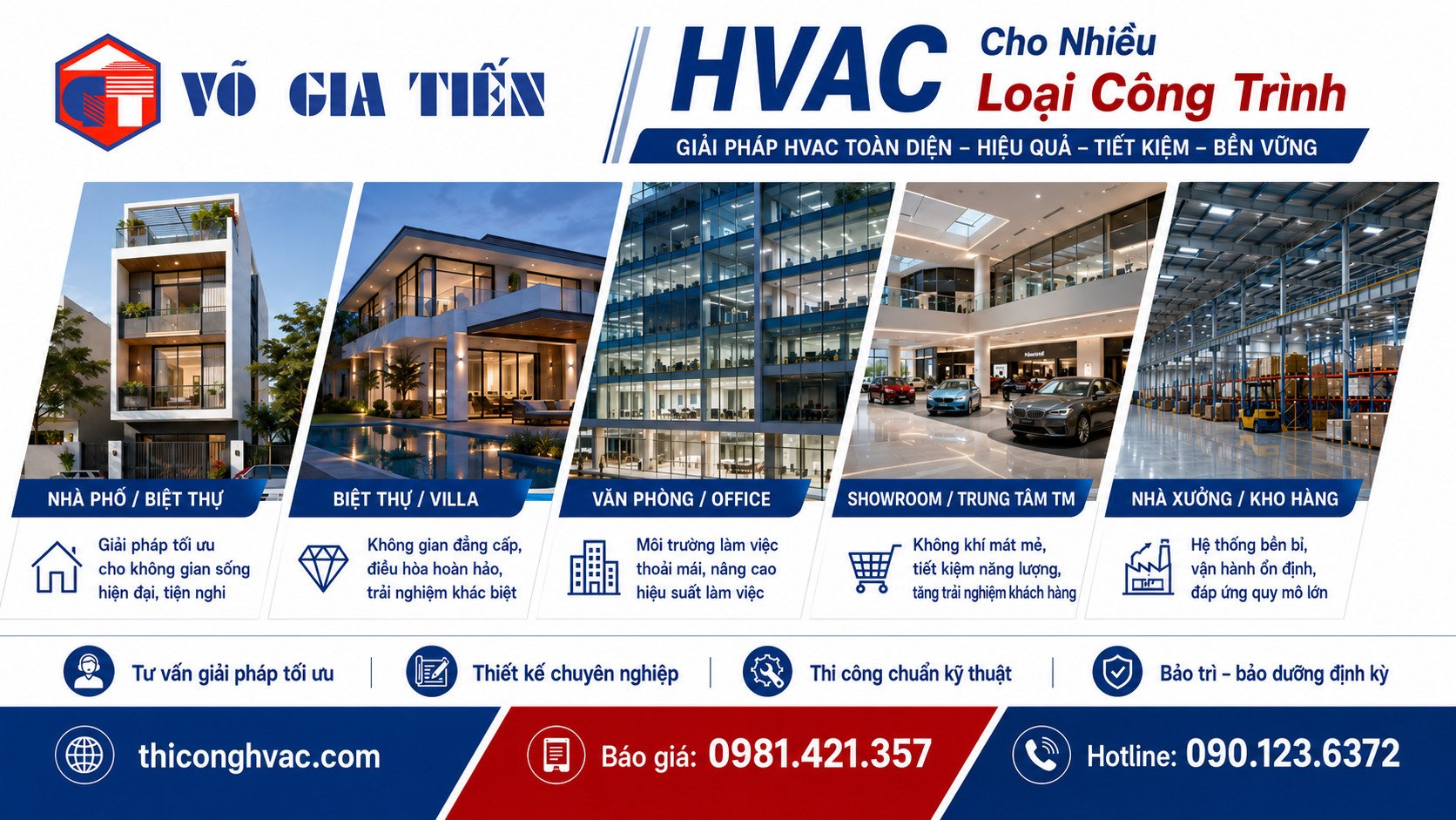 Thi Công Hệ Thống HVAC Trọn Gói Uy Tín 5 Thi công HVAC cho nhà phố biệt thự văn phòng showroom nhà xưởng và khu thương mại