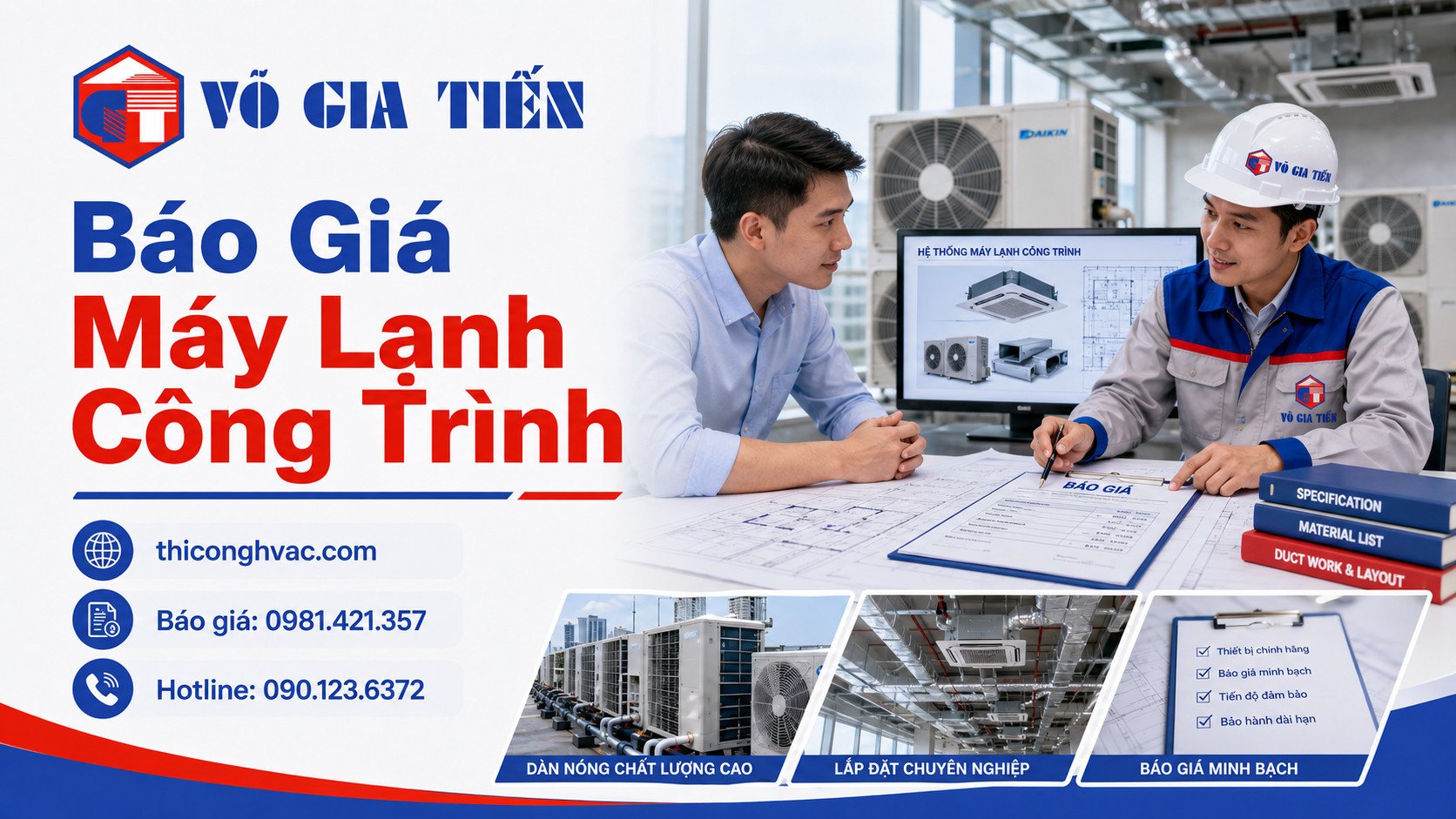 Báo giá máy lạnh công trình theo thiết bị vật tư ống đồng ống gió và nhân công