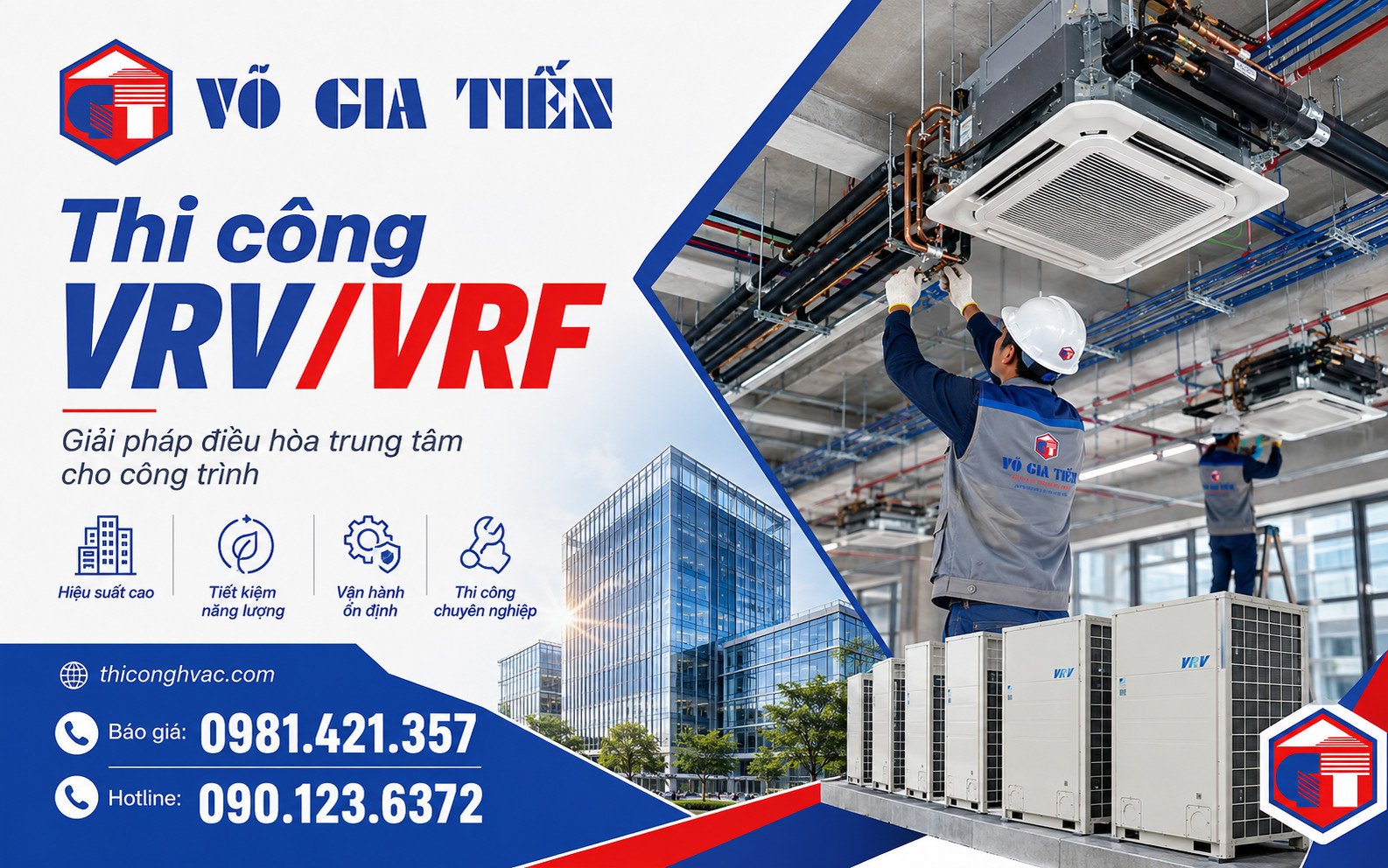 Tổng quan đội kỹ thuật đang thi công hệ thống VRV/VRF trong tòa nhà