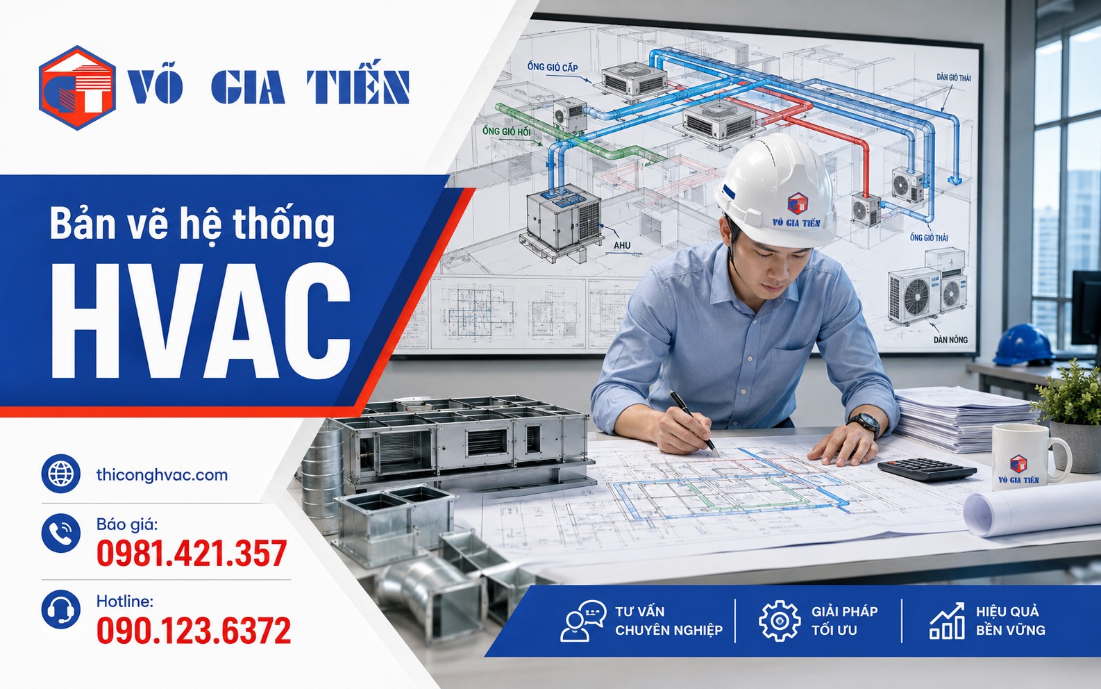 Kỹ sư xem bản vẽ HVAC, điều hòa, thông gió và cấp nguồn