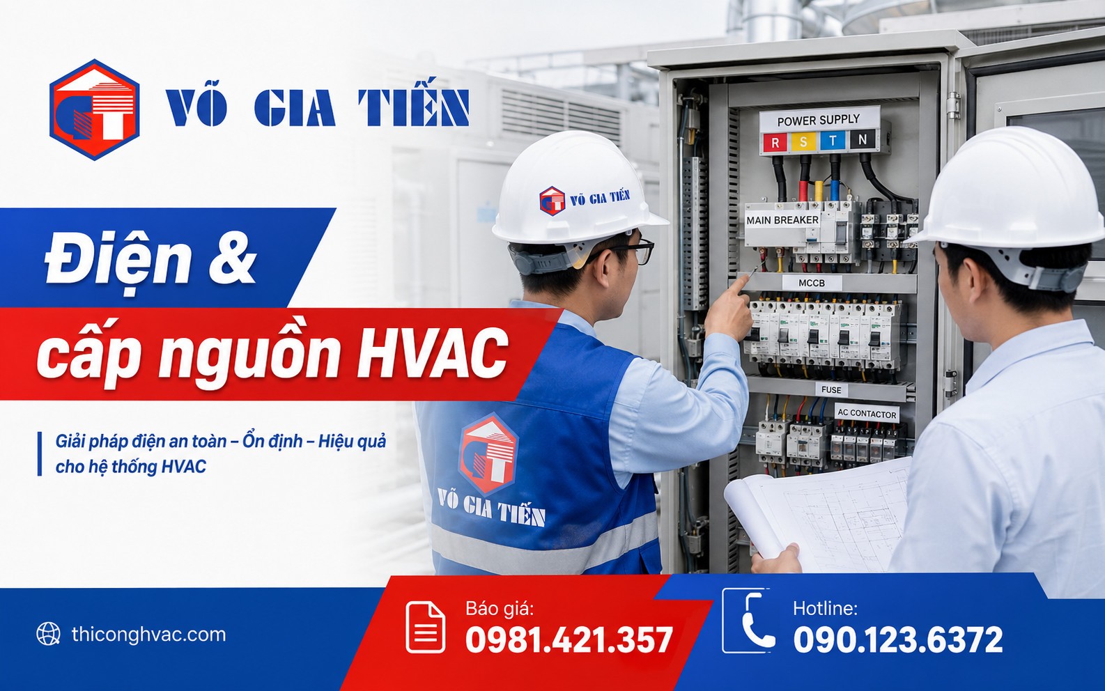 Kỹ thuật viên kiểm tra tủ điện, cấp nguồn cho hệ thống HVAC