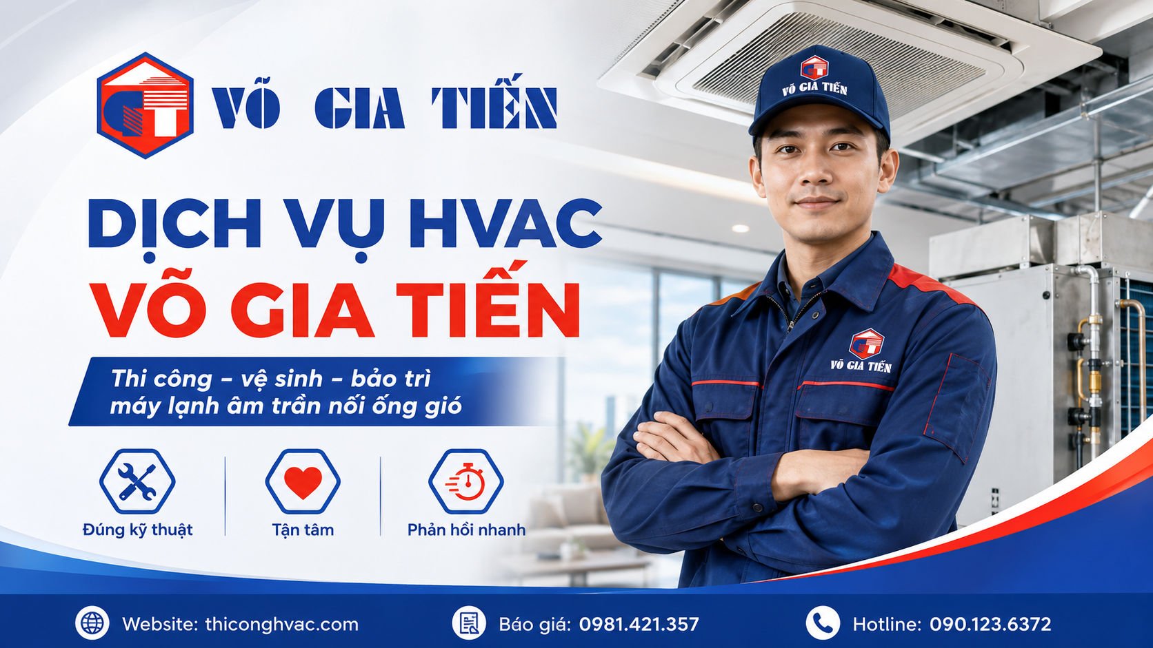 Võ Gia Tiến nhận vệ sinh, bảo dưỡng máy lạnh âm trần nối ống gió cho nhà phố, biệt thự, văn phòng, showroom và công trình.